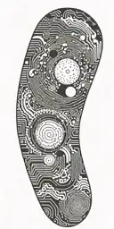 An abstract tattoo of sound waves from "Abegginers guide to destroying the moon" intertwined with circuit board patterns tattoo design idea