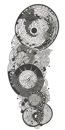 An abstract tattoo of sound waves from "Abegginers guide to destroying the moon" intertwined with circuit board patterns tattoo design idea