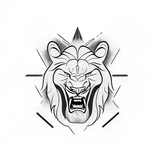 clean straight Half a star of David on the right with a roaring lion face profile on the left facing left tattoo design idea