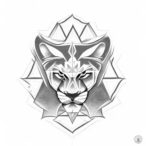 Half a star of David on the right with a roaring lion face on the left facing left tattoo design idea