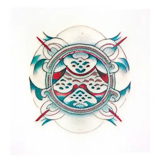 Frisbee flying towards basket tattoo design idea