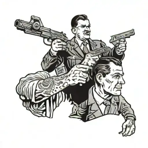 man pointing a handgun at the back of a cops head tattoo design idea
