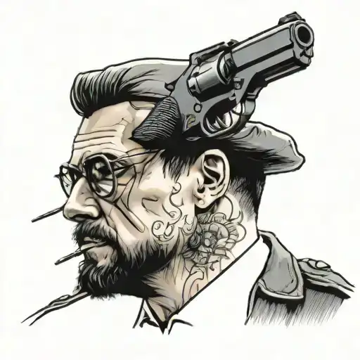 man pointing a handgun at the back of a cops head tattoo design idea