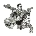 man pointing a handgun at the back of a cops head tattoo design idea
