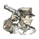 man pointing a handgun at the back of a cops head tattoo design idea