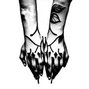 two hands holding each other, one of them is shaped like a skull  tattoo design idea