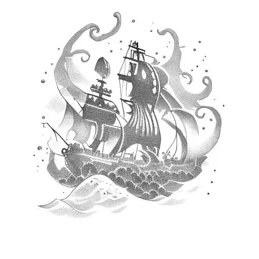 kraken destroying pirate ship tattoo design idea