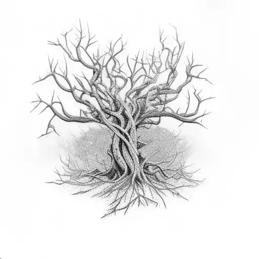 twisted tree branches horizontal intertwined with beads tattoo design idea