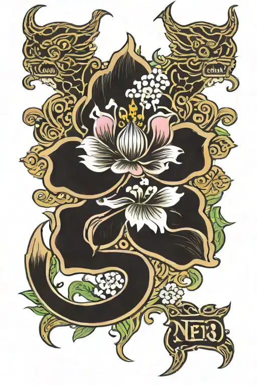 Chinese and Tamil Eelam adorned with blooming tattoo design idea