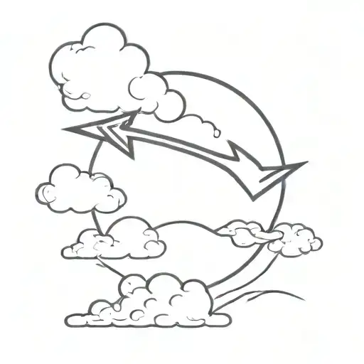 A minimalist tattoo of a sleek arrow piercing through a cloud, representing the idea of darting past obstacles to be free tattoo design idea