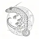 A surrealistic lizard design merging with abstract shapes and patterns tattoo design idea