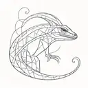 A surrealistic lizard design merging with abstract shapes and patterns tattoo design idea