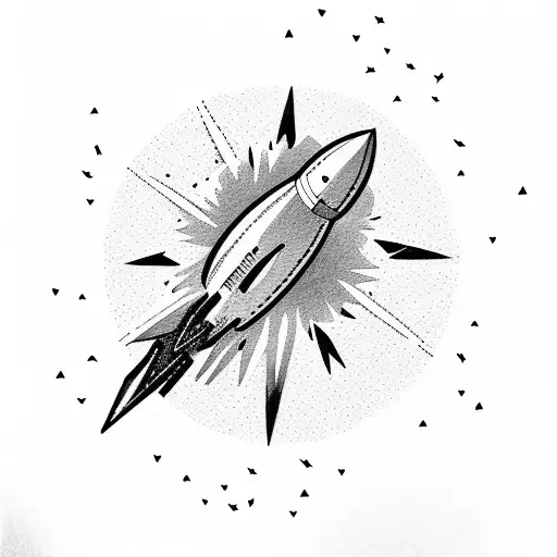 Abstract representation of freedom with a soaring rocket and birds in flight tattoo design idea