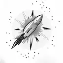 Abstract representation of freedom with a soaring rocket and birds in flight tattoo design idea