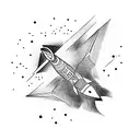 Abstract representation of freedom with a soaring rocket and birds in flight tattoo design idea