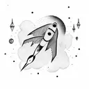 Abstract representation of freedom with a soaring rocket and birds in flight tattoo design idea