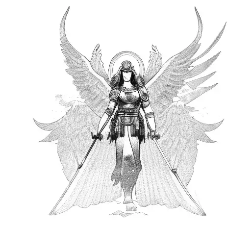 A valkyrie that wears a anciant greek robe and that has red hair tattoo design idea