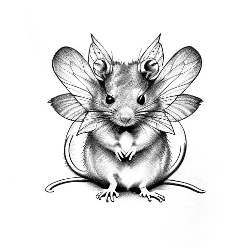 cute rat with fairy wings tattoo design idea