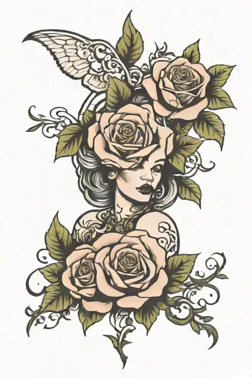 Heather with rose intertwined tattoo design idea