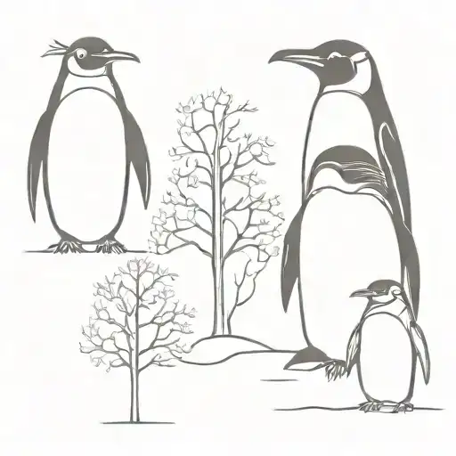 penguin, family, tree tattoo design idea