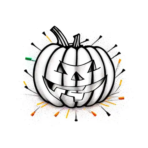 halloween pumpkin with pins stuck in it color tattoo design idea