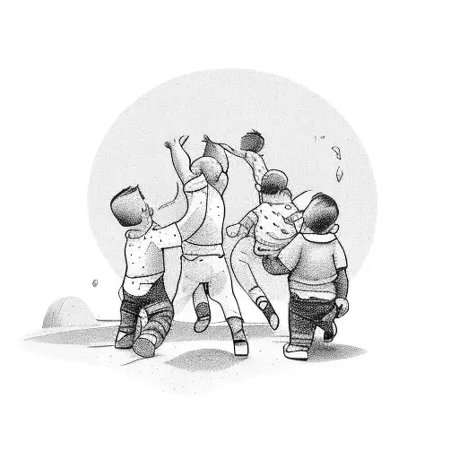 A heartwarming scene of a father playing with his kids, with their birth dates subtly included tattoo design idea