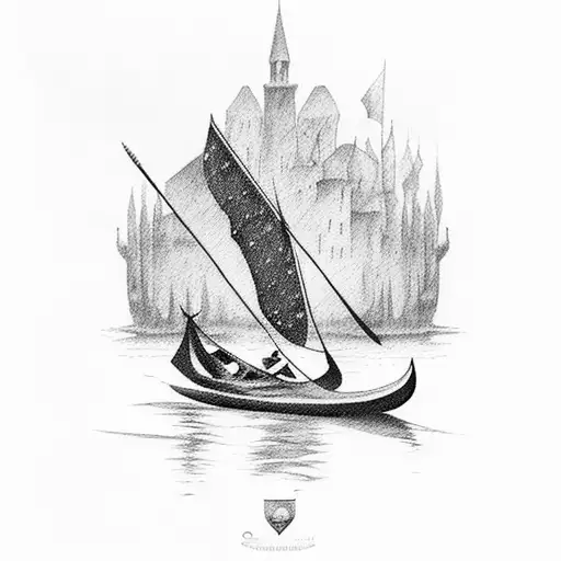 gondola on water colored with Italian flag colors tattoo design idea