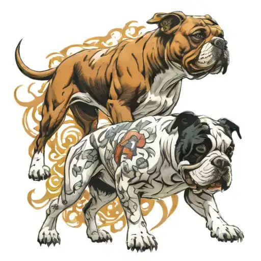 bull and American bulldog fight tattoo design idea