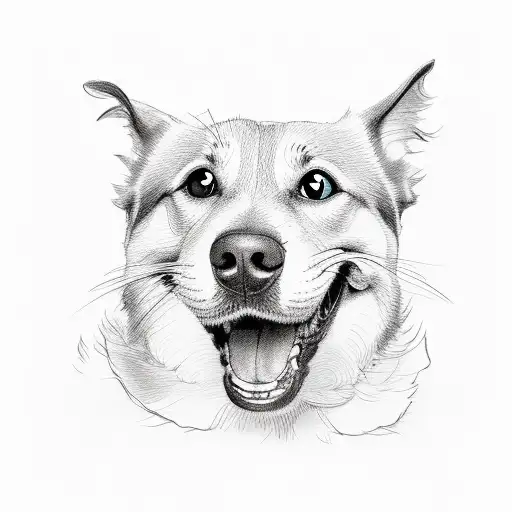 Mischievous dog chasing a frightened cat into a building with a sign that says “Treats Inside” but is peeling back to sh tattoo design idea