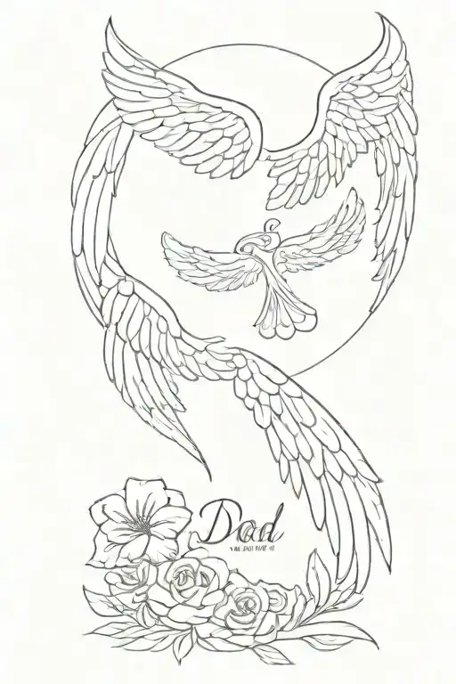 memorial tattoo for dad, masculine angel wings made tattoo design idea