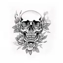 skull with flowers and hummingbirds tattoo design idea