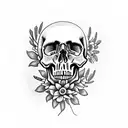 skull with flowers and hummingbirds tattoo design idea
