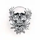 skull with flowers and hummingbirds tattoo design idea