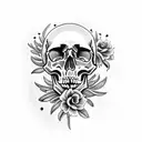 skull with flowers and hummingbirds tattoo design idea