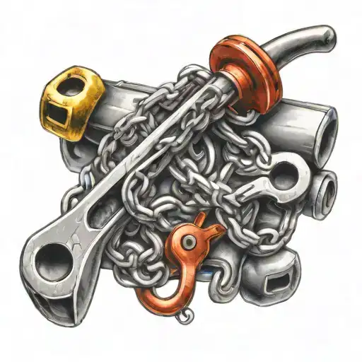 chain links, wrench hammer crossed tattoo design idea