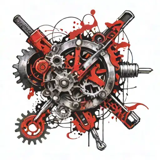 gear, hammer, chain links tattoo design idea