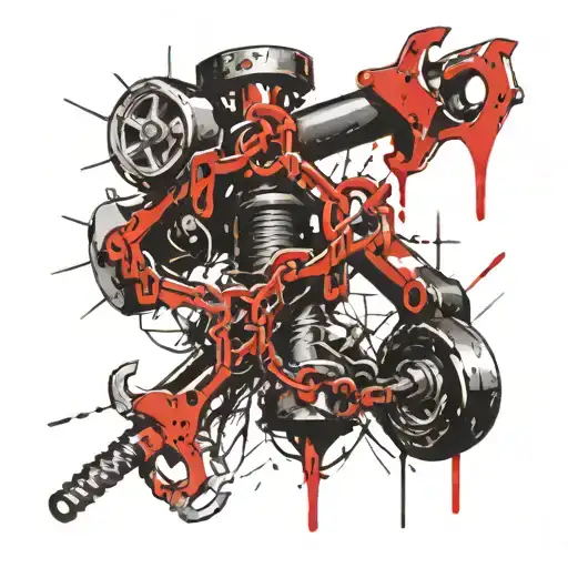 chain links, wrench hammer crossed tattoo design idea