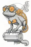 chameleon, with orange round sunglasses, standing on a mailbox tattoo design idea