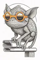 chameleon, with orange round sunglasses, standing on a mailbox tattoo design idea