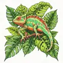 chameleon on a monstera plant tattoo design idea