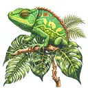 chameleon on a monstera plant tattoo design idea