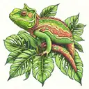 chameleon on a monstera plant tattoo design idea