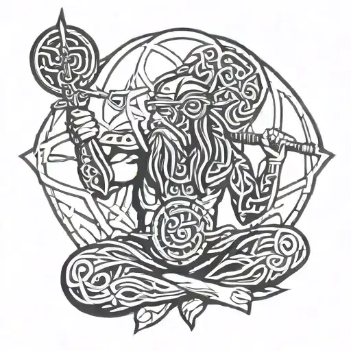 Celtic warrior meditating tattoo design idea