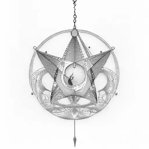 A postcard with a windchime design blowing in the wind tattoo design idea