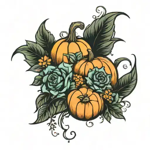 Pumpkins with flower bouquet tattoo design idea