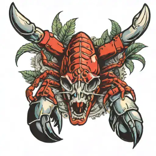 lobster and ram skull tattoo design idea