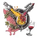 rocket flying with musical note spilling wine glass sign on it tattoo design idea