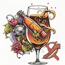 rocket flying with musical note spilling wine glass sign on it tattoo design idea