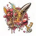 rocket flying with musical note spilling wine glass sign on it tattoo design idea