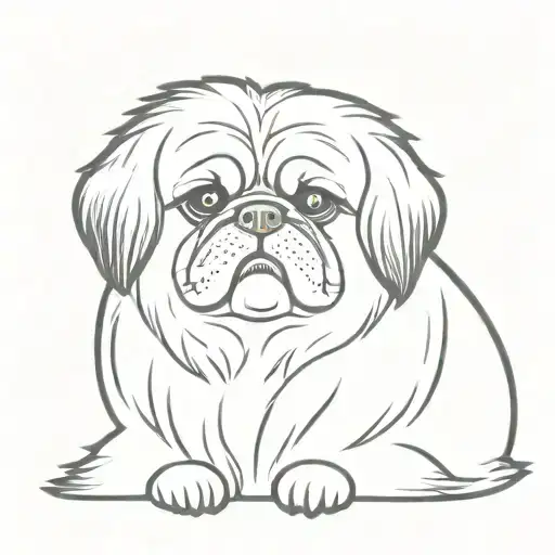 A Pekingese dog portrait tattoo with a halo above its head, symbolizing its angelic presence in your life tattoo design idea